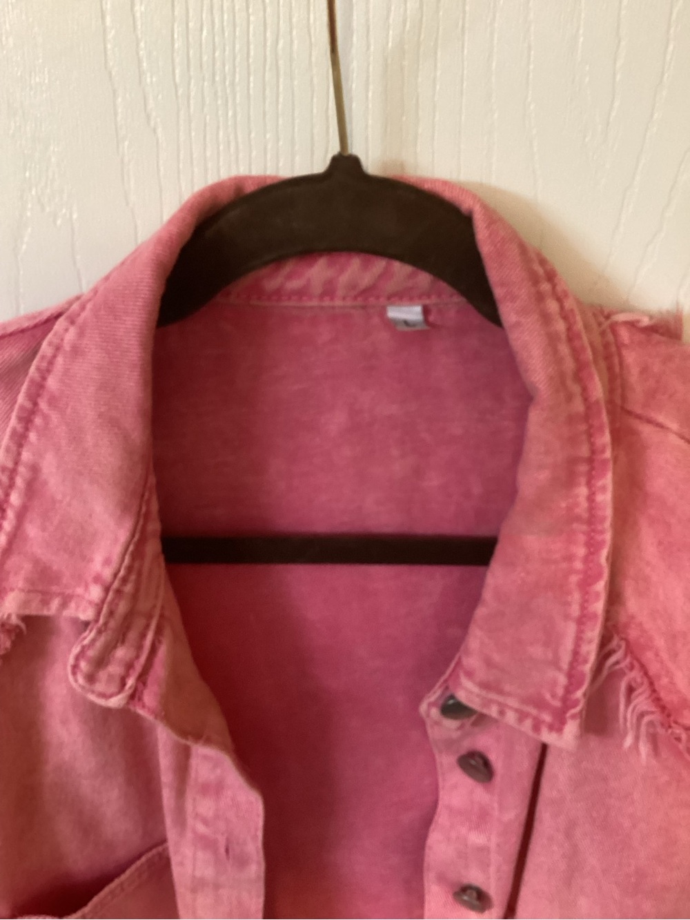 Pink Washed Frayed Button-Front Jacket - Picture 3 of 3